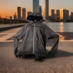 BEBE Sport Womens‎ Hoodie Size 2xl Charcoal Gray  Full Zip Stringed Front Pocket